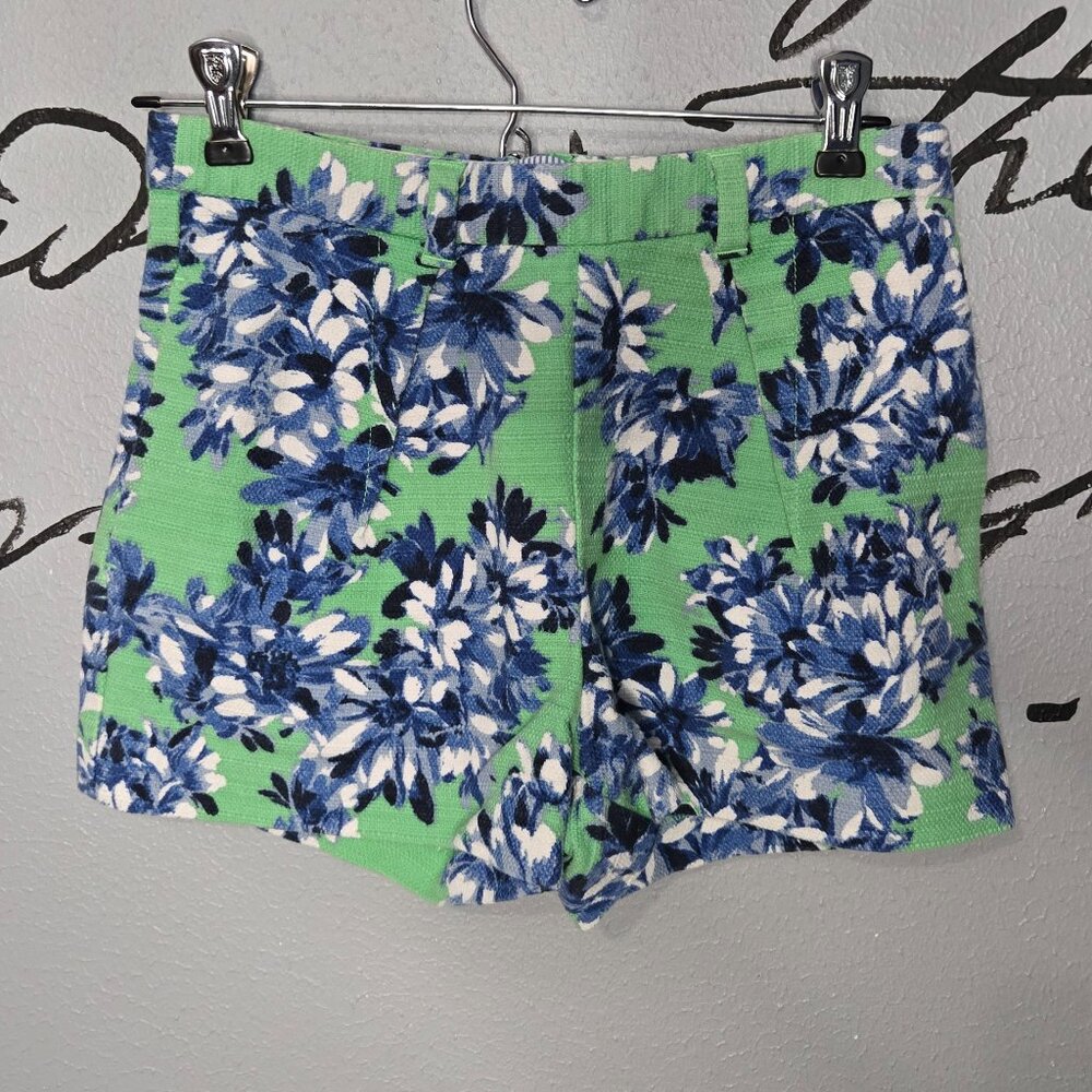 J. Crew Shorts Green Blue Floral Print High Rise, 0